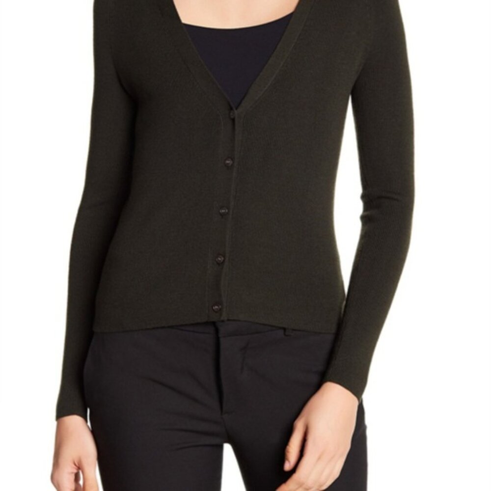 Theory Imalene Refine Merino Wool Button Up Cardigan Terrain Green Size Small